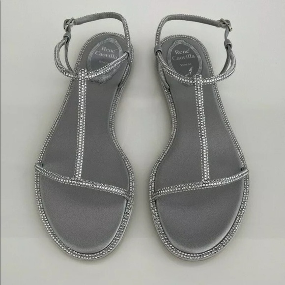 RENE CAOVILLA SILVER CRYSTAL SANDALS SIZE IT 37.5 / US 7.5 NEW! - Picture 6 of 15